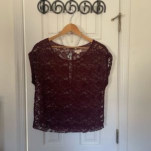Y2K Aerie Cranberry Wine Lace Boxy Blouse